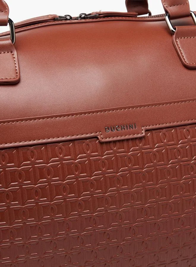 DUCHINI TAN Monogram Embossed Duffle Bag With Zip Closure And Detachable Strap for Men | Best Price UAE